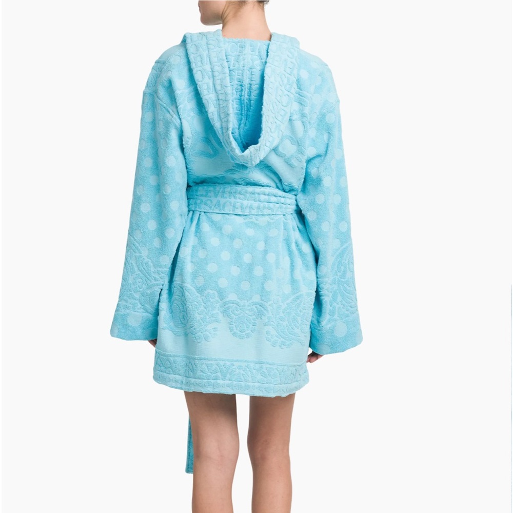 Versace Light Blue Embossed Terry Cloth Robe - Picture 3 of 5
